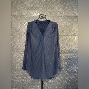 ZOA new York Navy Blue chiffon swiss dot button down blouse long sleeve designer